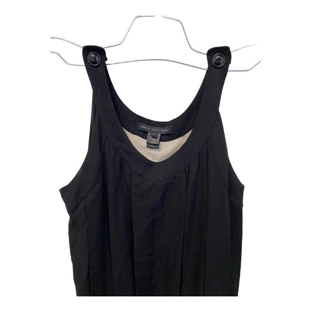 Marc by Marc Jacobs 100% Silk Dress 10 Black V-Neck Drop Waist Mini Pleated Chic - Picture 2 of 5